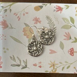 Hammered Sterling silver Earrings with Pearl Detail